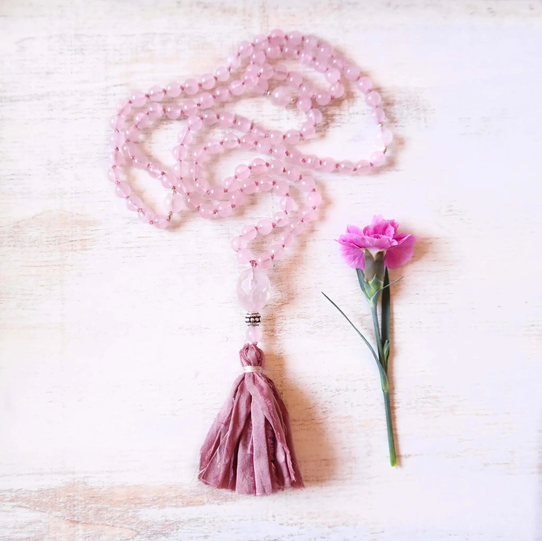 Rose Quartz Mala Necklace - Love Mala Beads - Gypsy Soul Jewellery
