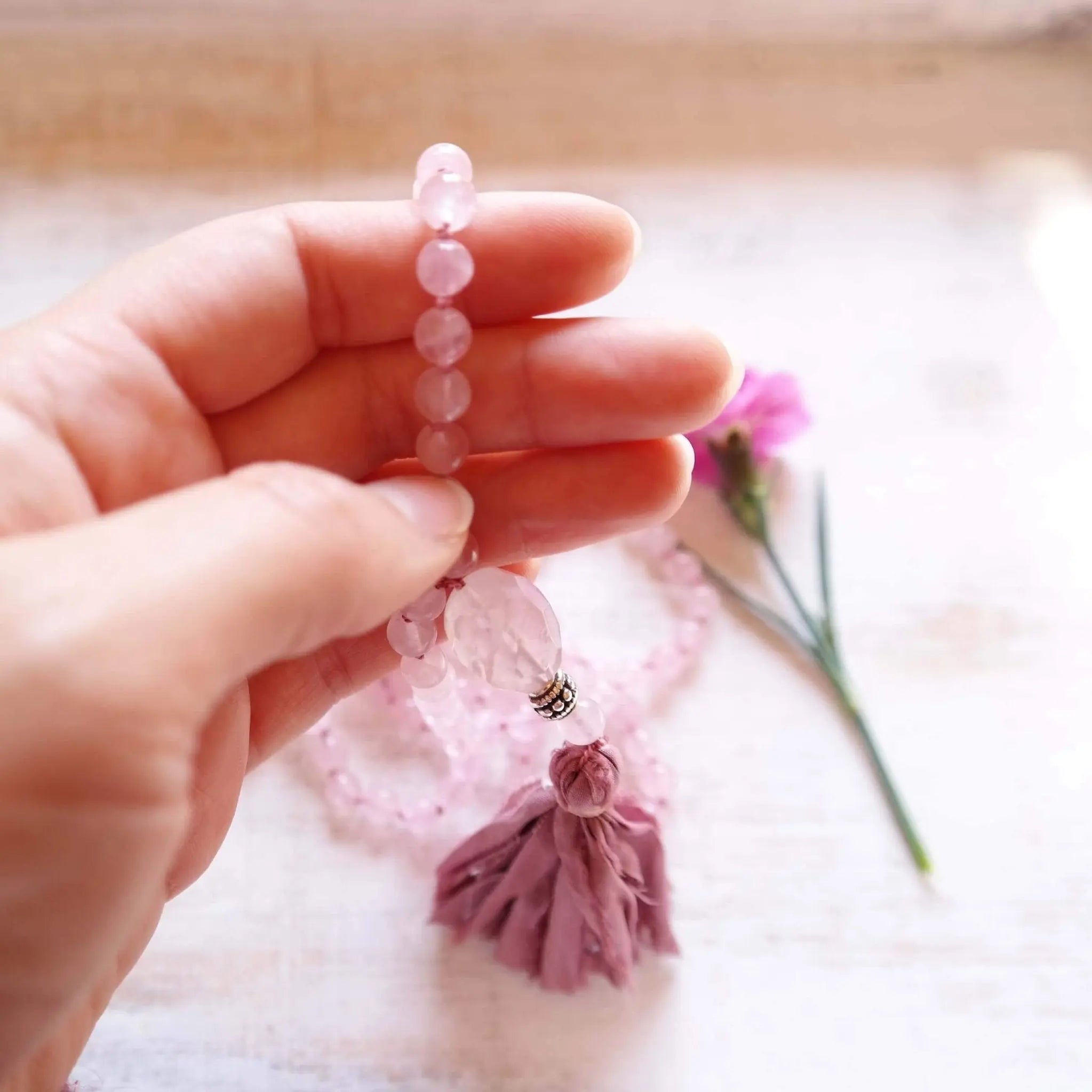 Rose Quartz Mala Necklace - Love Mala Beads - Gypsy Soul Jewellery