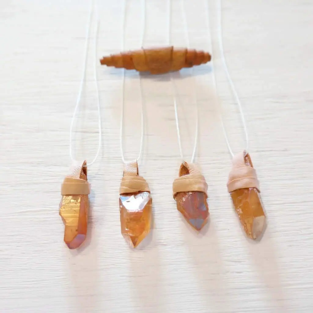 Sun Aura Quartz Point Necklace With Leather - Gypsy Soul Jewellery