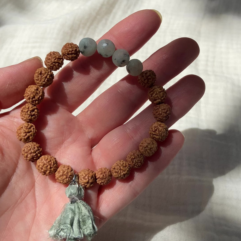 Lotus Jasper Bracelet with Rudraksha Seeds - Peace Bracelet