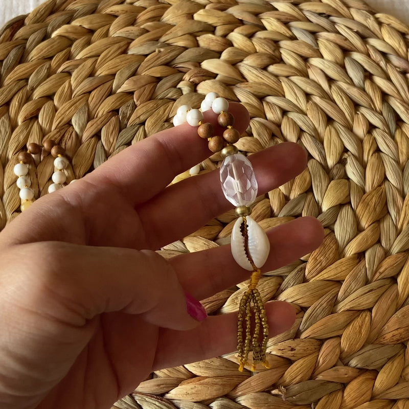 Gelbe Jade-Mala-Halskette mit Kauri-Muschel – Happiness-Malaperlen
