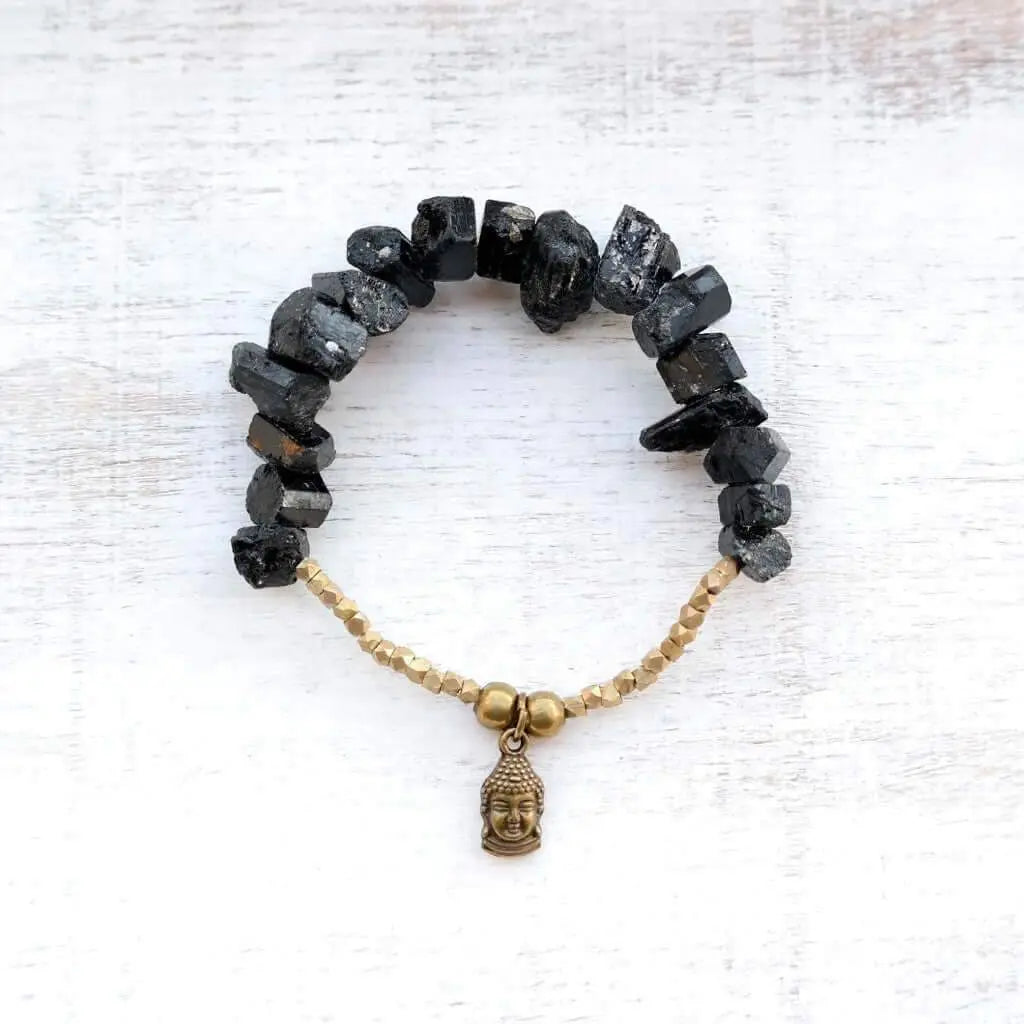 Black Tourmaline Bracelet with Buddha Charm - Gypsy Soul Jewellery