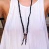 Boho Black Leather Necklace with Sun Aura Quartz - Tangerine Dream Necklace - Gypsy Soul Jewellery