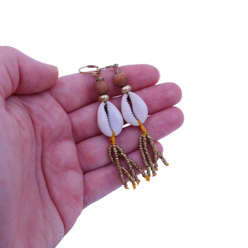 Boho Cowrie Shell Tassel Earrings - Feminine Serenity - Gypsy Soul Jewellery