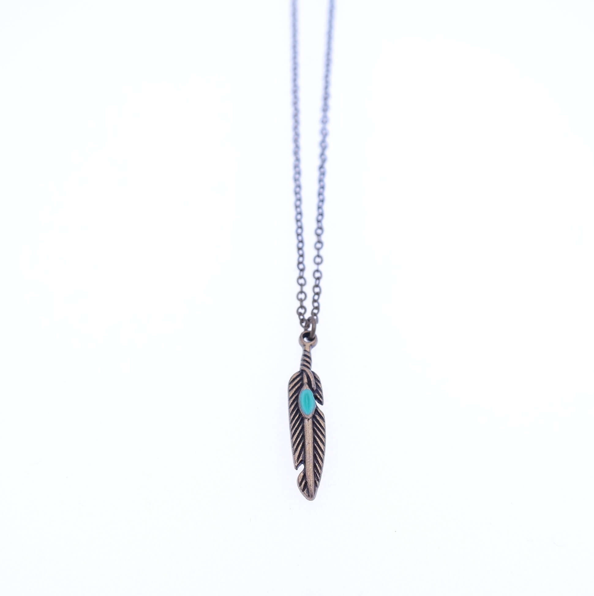 Boho Feather Charm Necklace with Turquoise Detail - antique gold & antique silver - Gypsy Soul Jewellery