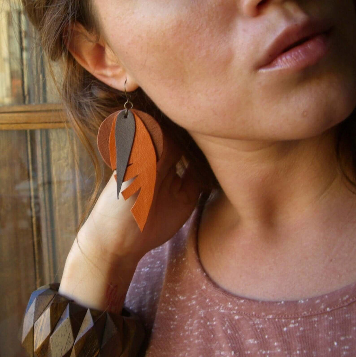 Boho Leather Leaf Statement Earrings - Gypsy Soul Jewellery