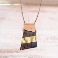 Geometric Leather Fringe Necklace - Coral Red / Nude - Gypsy Soul Jewellery