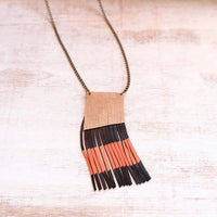 Geometric Leather Fringe Necklace - Coral Red / Nude - Gypsy Soul Jewellery