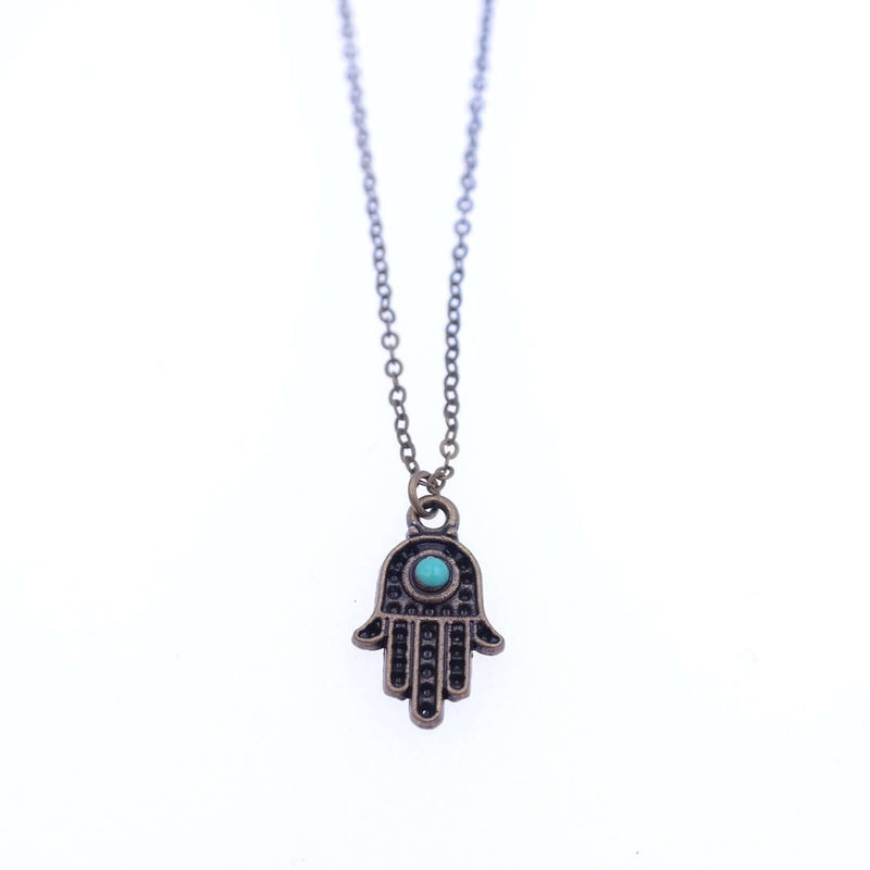 Hamsa Charm Necklace with Turquoise Detail - antique gold - Gypsy Soul Jewellery