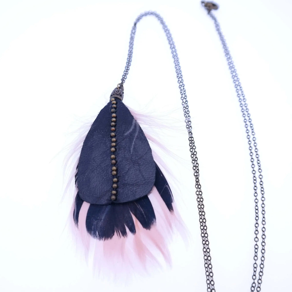 Long Feather And Leather Necklace - Flamingo Necklace - Gypsy Soul Jewellery