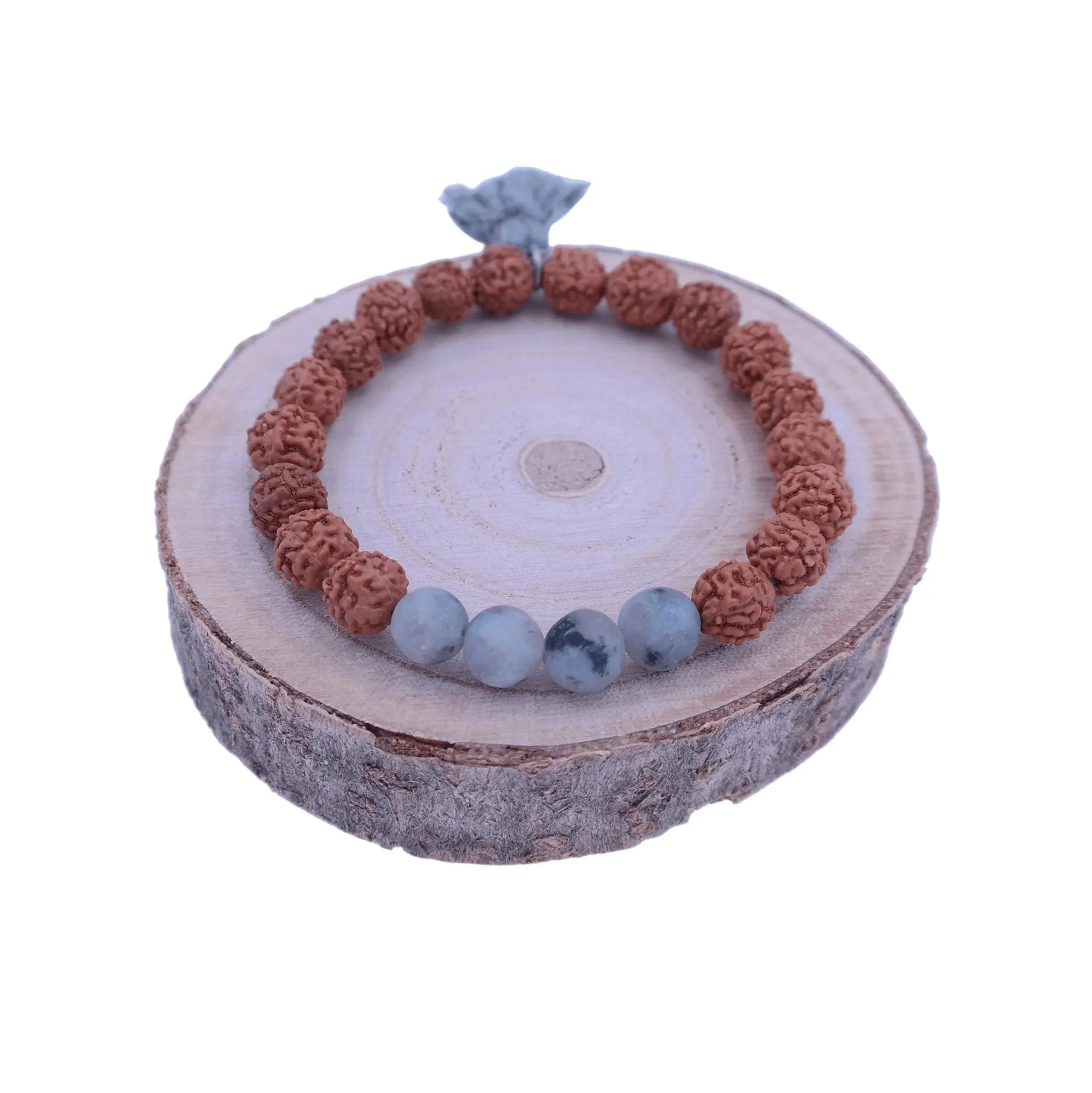 Lotus Jasper Bracelet with Rudraksha Seeds - Peace Bracelet - Gypsy Soul Jewellery