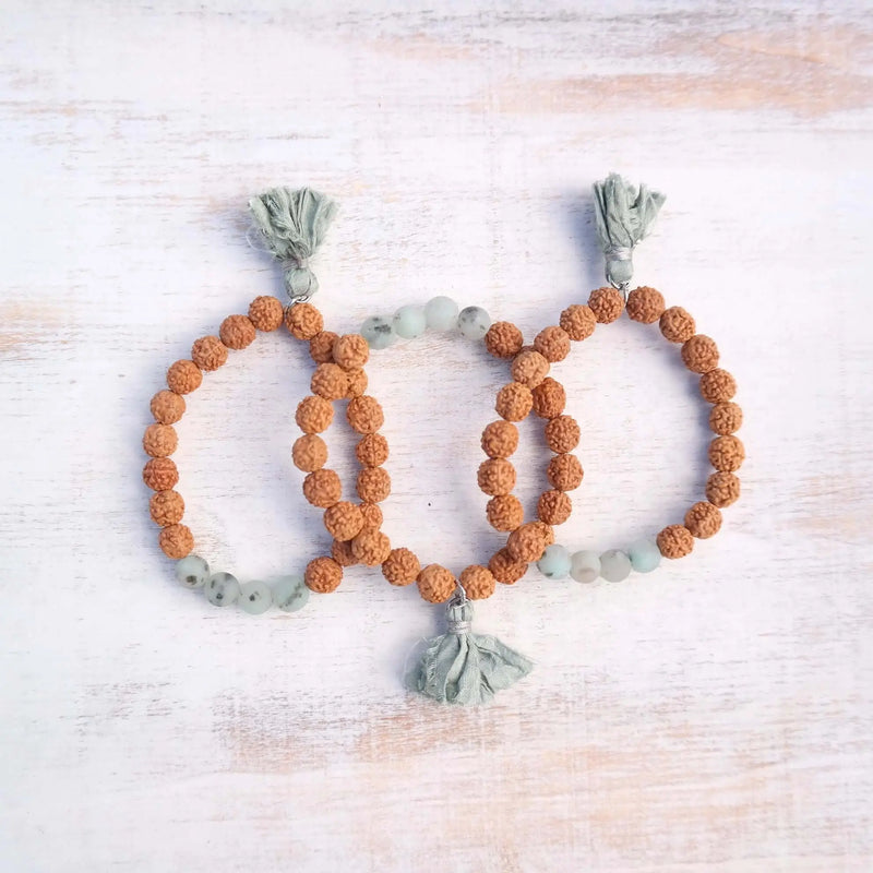 Lotus Jasper Bracelet with Rudraksha Seeds - Peace Bracelet - Gypsy Soul Jewellery