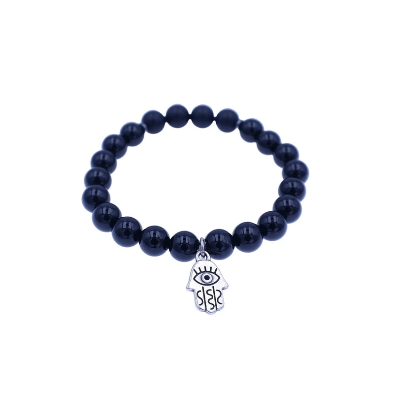 Onyx Protection Bracelet with Hand of Fatima - Gypsy Soul Jewellery