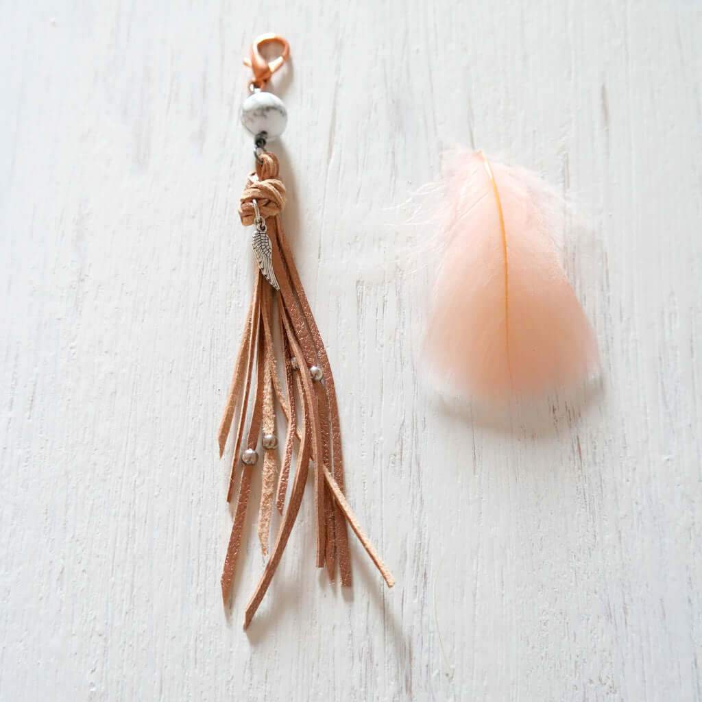 Rose Gold Leather Bag Pendant with Howlite - Gypsy Soul Jewellery