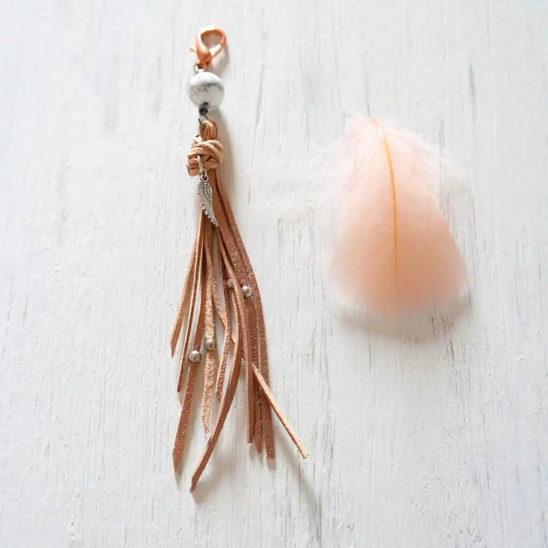 Rose Gold Leather Bag Pendant with Howlite - Gypsy Soul Jewellery