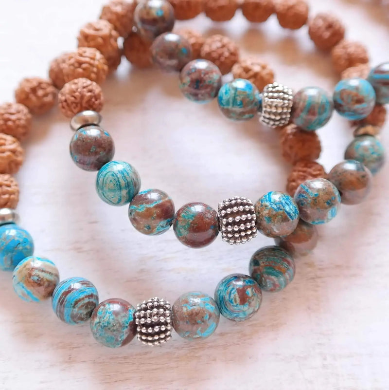 Rudraksha & Cyan Brown Jasper Energy Bracelet - Gypsy Soul Jewellery