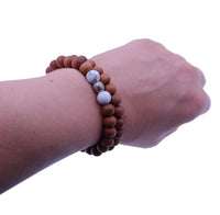 Sandalwood and Howlite Stretch Bracelet - Boho Serenity Bracelet - Gypsy Soul Jewellery