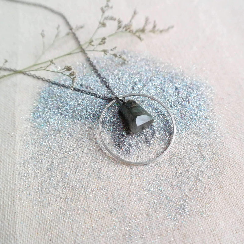 Silver Circle Necklace with Labradorite - Gypsy Soul Jewellery