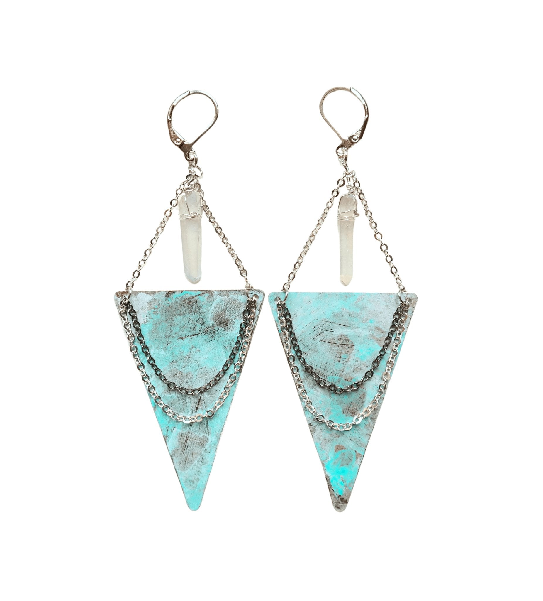Triangle Chandelier Earrings with Quartz - Gypsy Soul Jewellery
